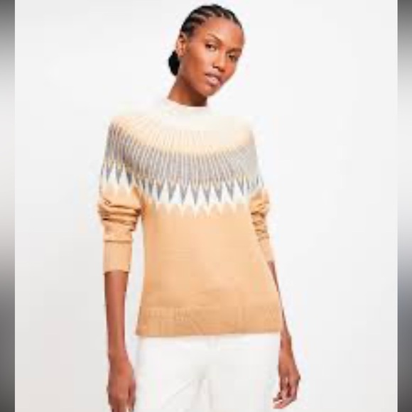 Loft Fair Isle Mockneck Sweater womens size small neutral Ski cozy warm - Picture 1 of 6